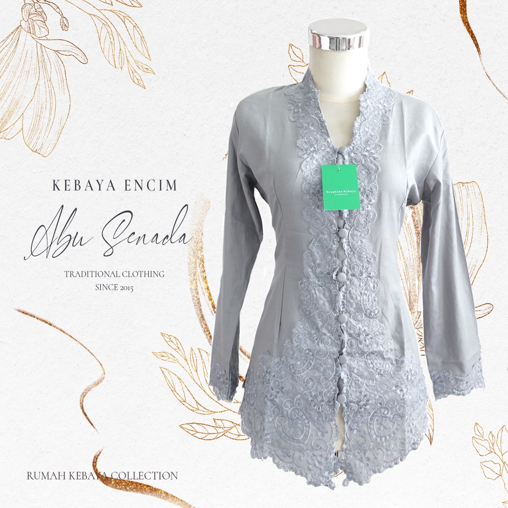 Kebaya Encim Kartini Katun Bordir Modern Abu Anggit Senada Lengan Panjang Bigsize Jumbo