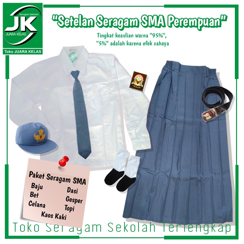Setelan Seragam SMA Perempuan - Paket Seragam Sekolah SMA Perempuan - Kemeja Panjang Polos - Rok SMA