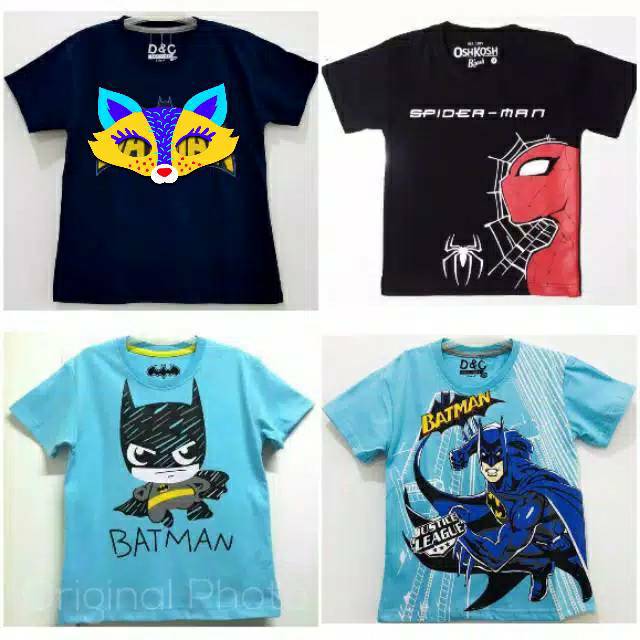  KAOS  ANAK  KARAKTER  SUPERHERO spiderman batman  murah 