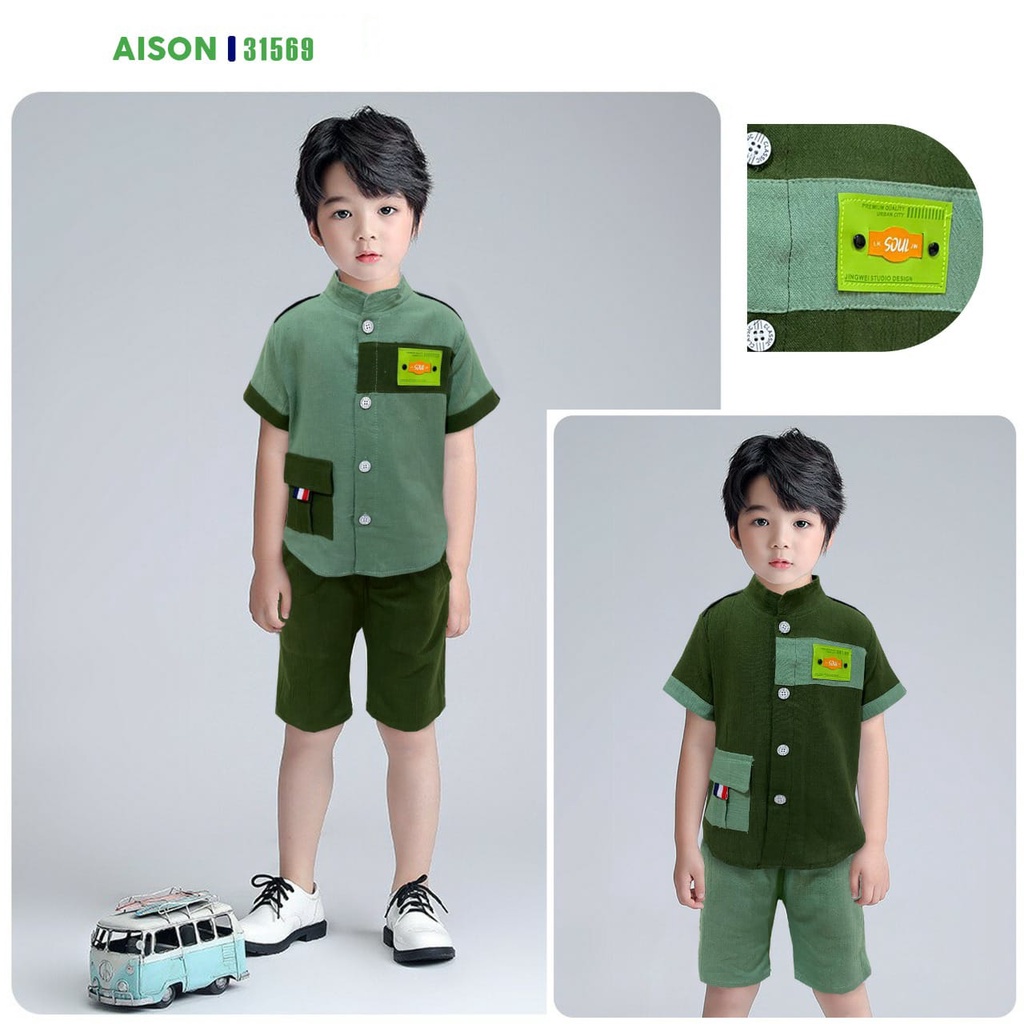 GROSIR 3PCS SET AISON KEMEJA LINEN KOMBINASI SZ 468 (2-4TH)