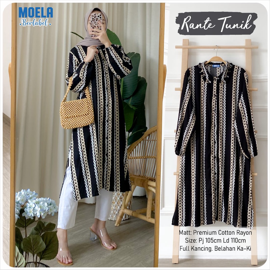 TUNIK ld 110cm RANTE fashion by ORI MOELA premium cotton rayon salur motif atasan wanita MUSLIM ootd