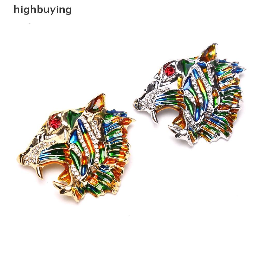 Hbid Bros Pin Enamel Desain Kepala Harimau Vintage Hias Kristal Berlian Imitasi Colorful Untuk Wanita