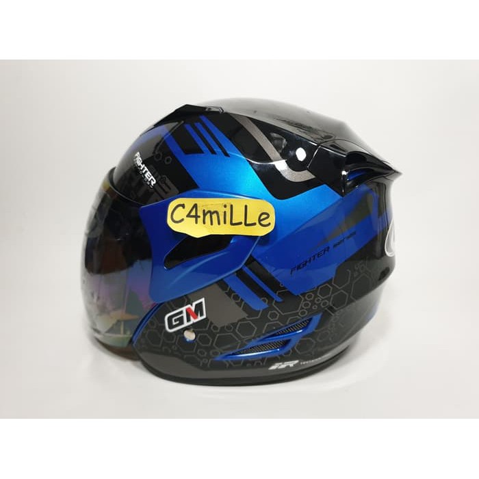 HELM GM FIGHTER 911 BLUE METALIC SILVER HALF FACE