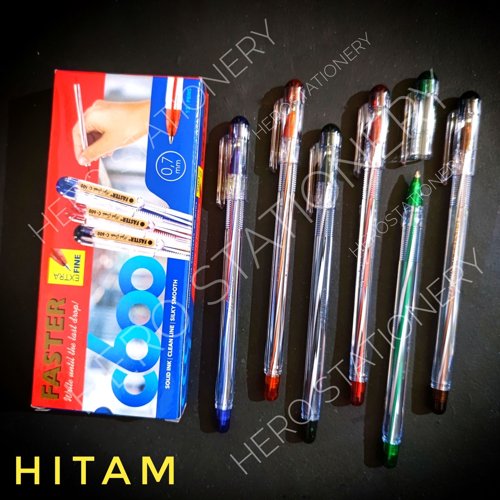

Pena ballpoint pen faster 0,7 mm C600 tinta hitam. 12 unit