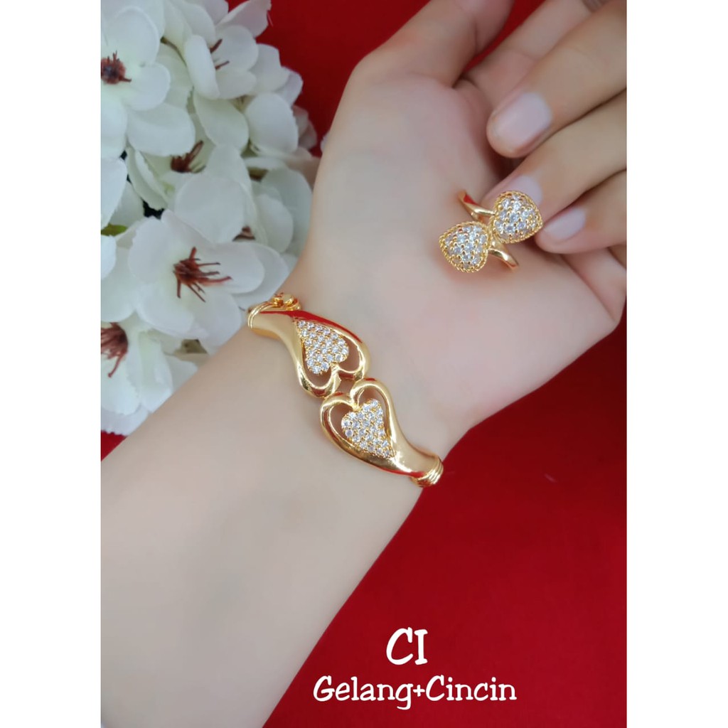 GELANG + CINCIN LAPIS EMAS 24K BERKILAU SEPERTI ASLI