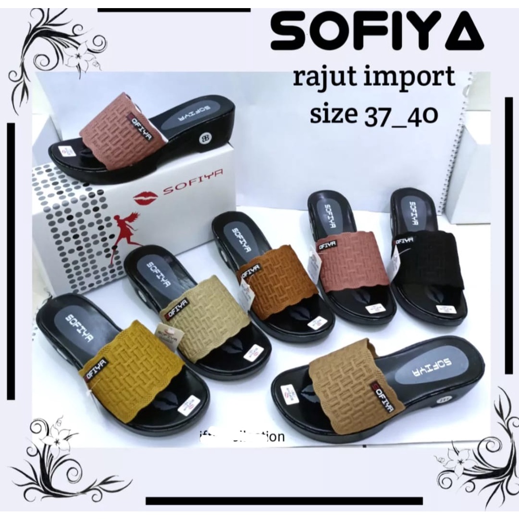 PROMO!!!Sandal Wanita SOFIYA WEDGES SELOP SOFIYA RAJUT BORDIR IMPORT 7 CM RINGAN DIPAKAI- Sandal Santai Terbaru Elegant dan Kekinian Free Box SOFIYA