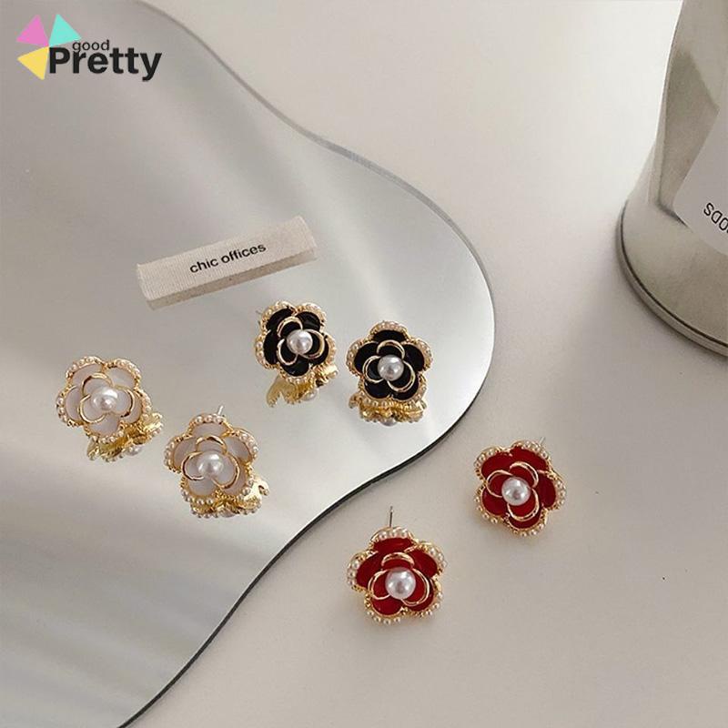 Anting Stud Silver Needle Bentuk Bunga Camellia Gaya Vintage - PD