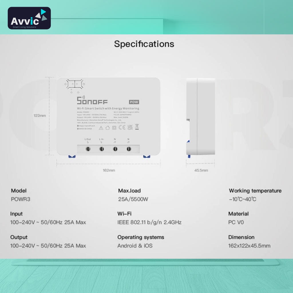 Sonoff POWR3 High Power Energy Monitoring Smart Switch Saklar Pintar 25A 5500W Max Load Energy Voltage Monitoring