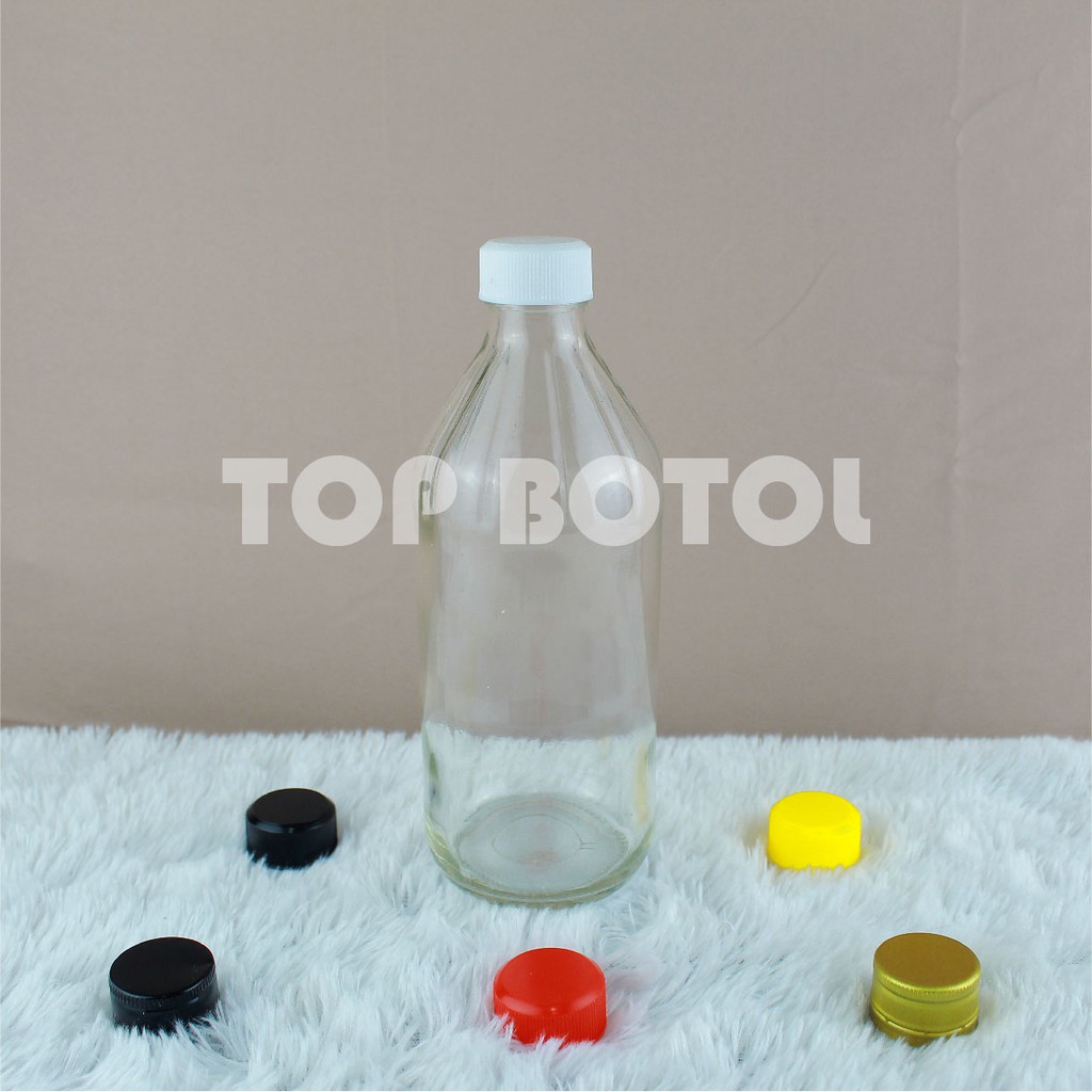  BOTOL  KACA  BENING APEL 500ML TUTUP ISI 6PCS KEMASAN 