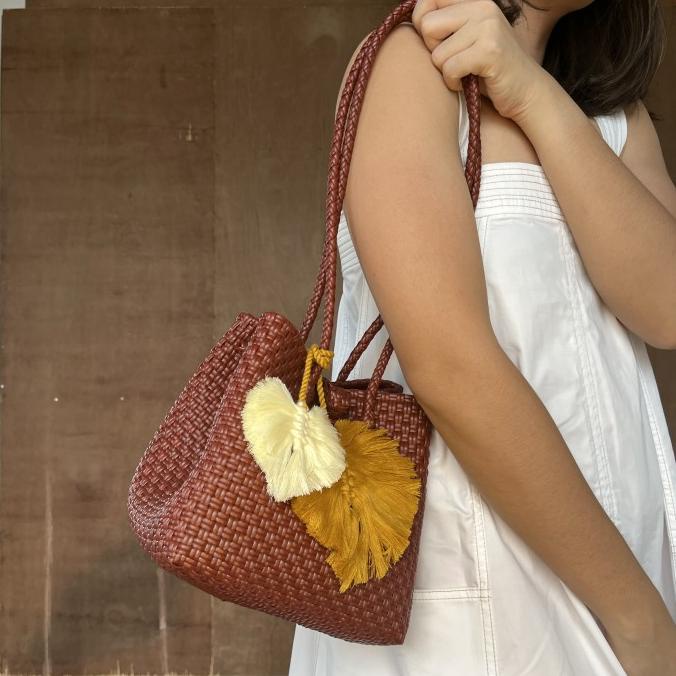 chic long 2 garis motif new colour wine jali anyaman bag wanita