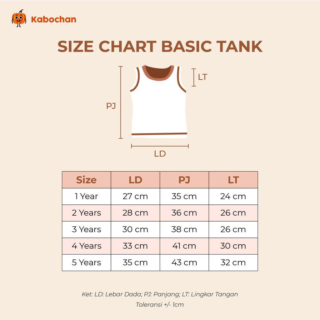 Basic Tank Top / Kaos Dalam Singlet Kabochan (Kaos Sleeveless Bayi &amp; Anak) 1-5 Tahun