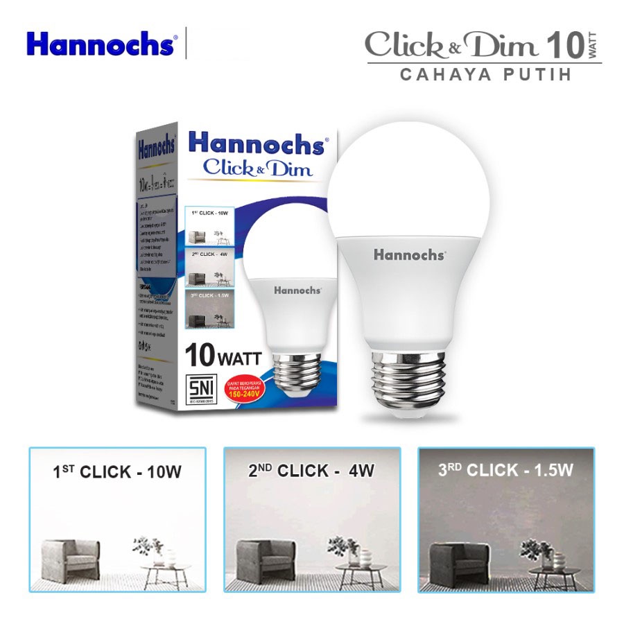 Hannochs Lampu LED Click &amp; Dim 10 watt - 3 tingkat kecerahan