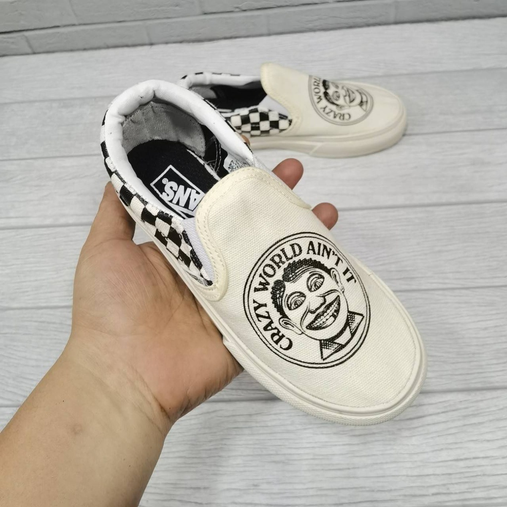 Sepatu Sneakers Anak / Kids Vans Slip On / Velcro Motif - Mickey Mouse / Moma / Pony / Crazy World / Simpsons / Batman