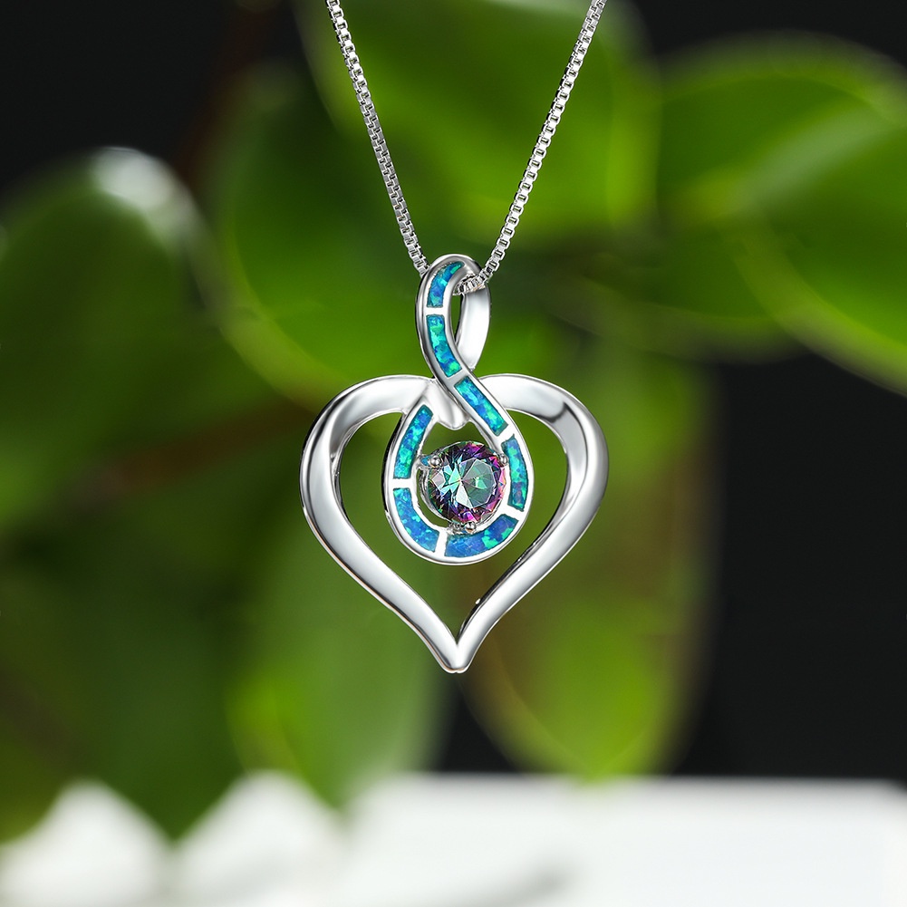 Kalung Rantai Klavikula Hias Berlian Opal Bulat Gaya Eropa Dan Amerika