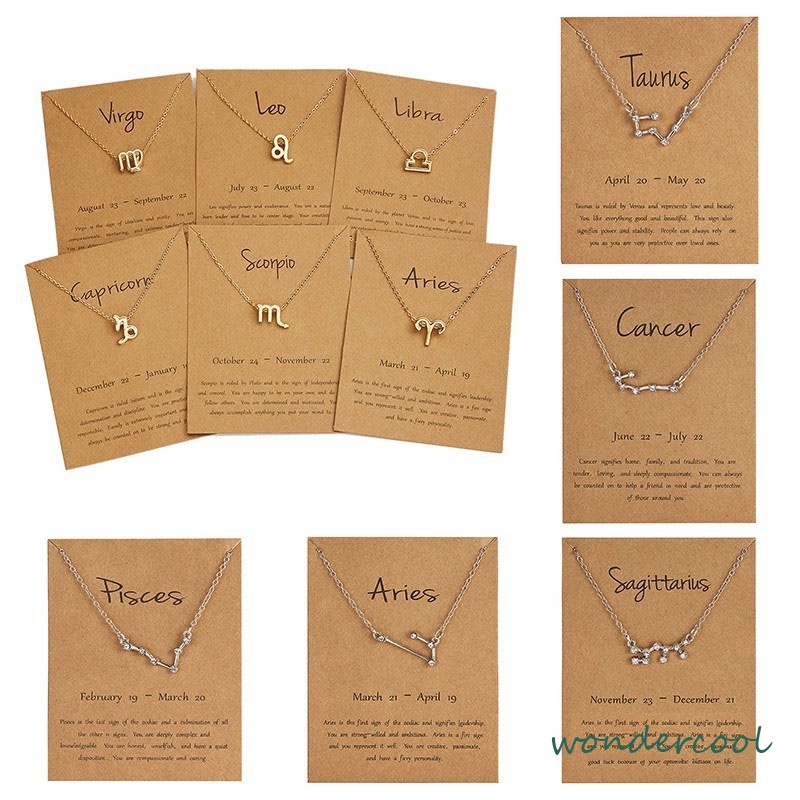 12 Zodiac Sign Constellation Pendant Kalung Untuk Wanita Pria Kalung Perhiasan Fashion Hadiah Ulang Tahun Pabrik Grosir-Won