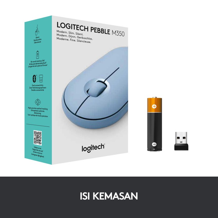 311  Logitech Pebble M350 Mouse Wireless Bluetooth Slim Silent - Blue