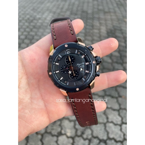 Jam Tangan Alexandre Christie Ac 6410 Original Black Rosegold Brown Pria Kulit