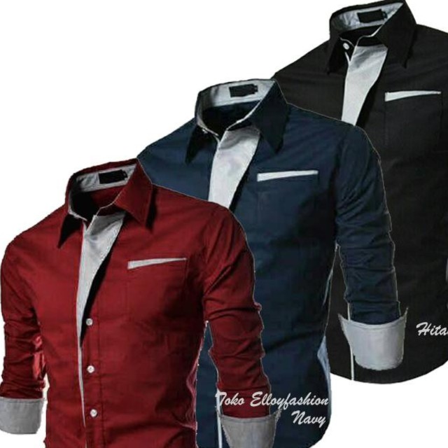 kemeja pria kerja kantor formal lengan panjang warna hitam model korea slim fit kemeja pria distro