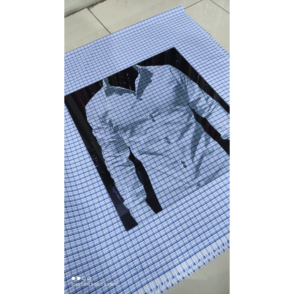 Kain Kemeja Hem Kotak Checkered Office Wear Wrinkle Free Poly Cotton Biru