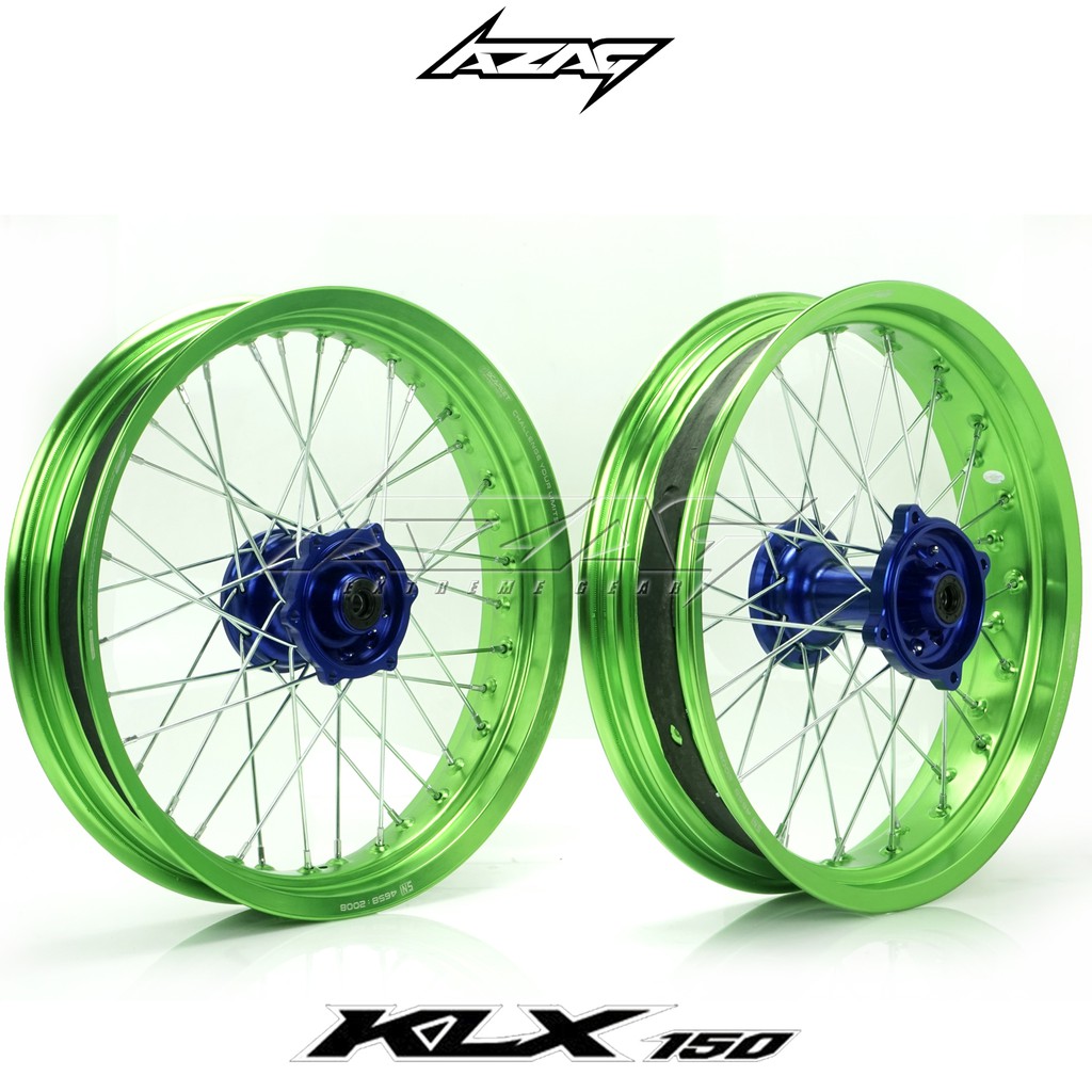 VELG SET SUPERMOTO KAWASAKI KLX 150 SCARLET GREEN TROMOL SCARLET BLUE FULL CNC