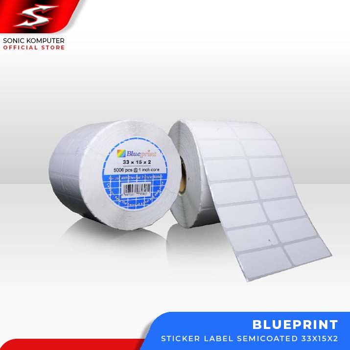 Sticker label Barcode 33x15mm 2 Line Semi Coated BLUEPRINT isi 5000Pcs Stiker Core 1&quot; Inch