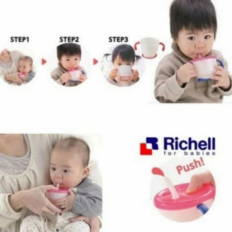 RICHELL Aqulea Cup De Mug 150ml Straw Training Cup Baby Mug Bayi Richell Baby Straw Cup Botol Minum Sedotan Bayi