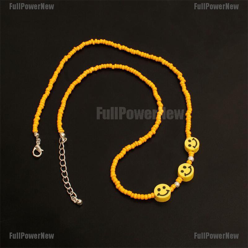 (FULL Jy) Kalung Choker Gaya Bohemia Motif Smiley Face Aksen Manik-Manik Untuk Perhiasan Wanita / Musim Panas