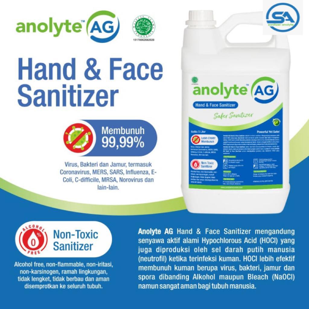 ANOLYTE AG (HOCl) 5000 ml (5 Liter). Hand Sanitizer Non Alkohol. Hand Sanitizer yang Aman untuk Anak