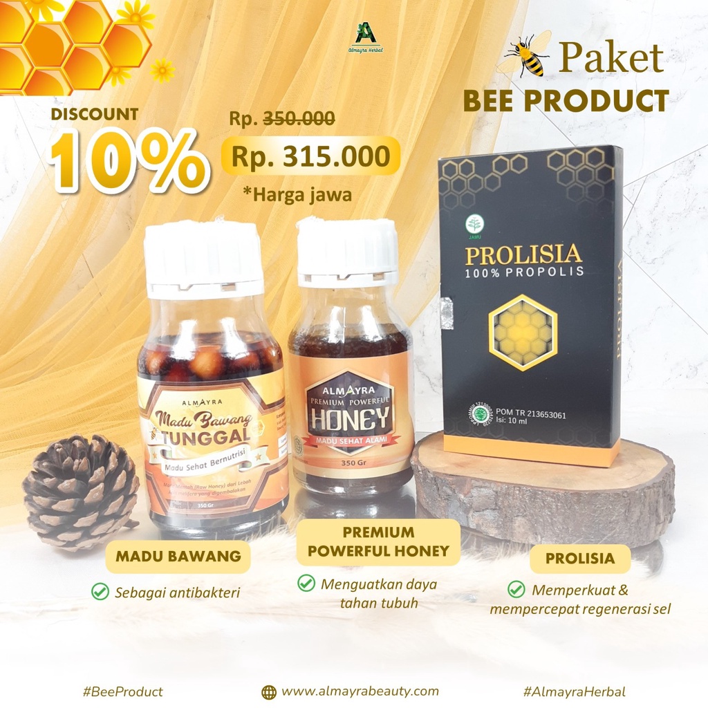 

Paket Bee Product yang terdiri dari 2 jenis madu Almayra dan prolisia Almayra