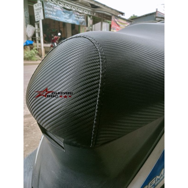 sarung jok motor hitam polos CARBON  UDAH JAHIT KEPALA / JAHIT DEPAN