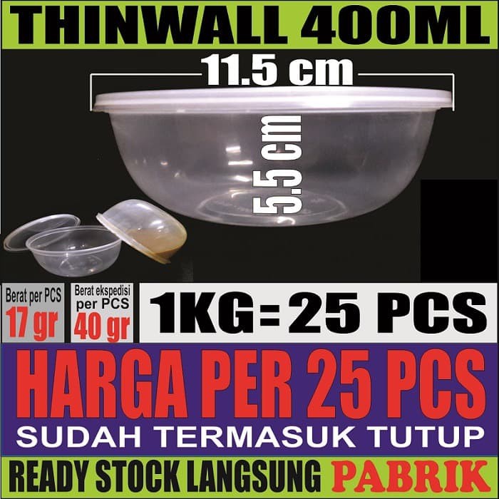 Mangkok Plastik 400 ml Tempat Kotak Makan Nasi Cup Puding Thinwall