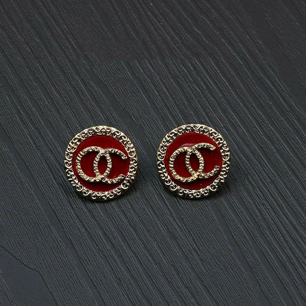 Needway Huruf C Anting 1pasang Chic Ear Studs Perhiasan Hadiah Double C Surat Gala Pesta Stud Earrings