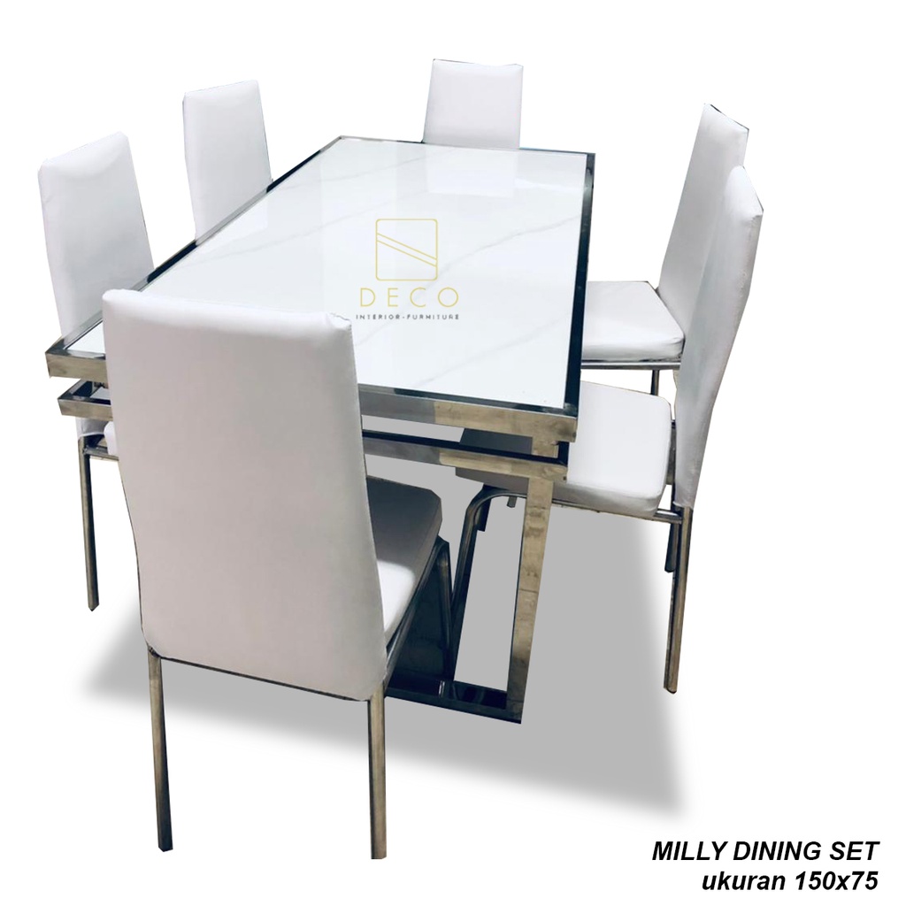 Meja makan marmer 6 kursi