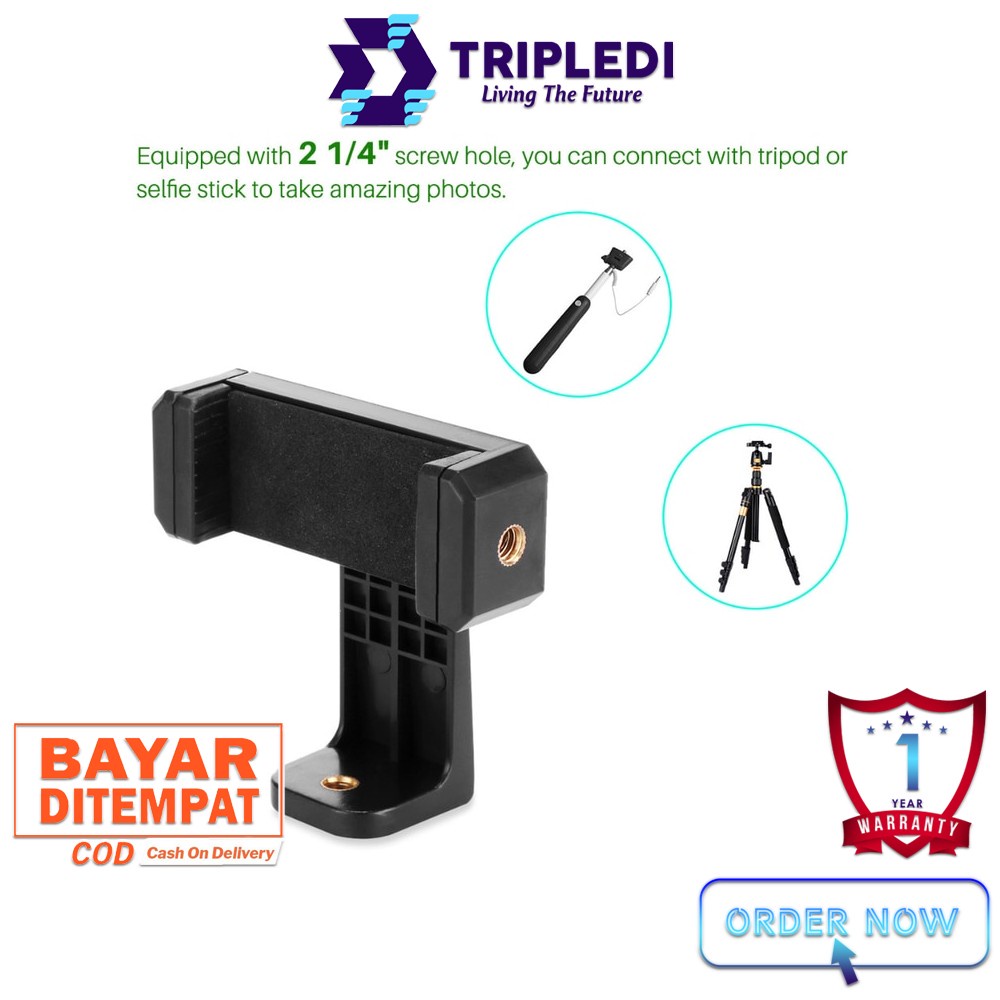 TRIPLEDI Phone Klip Stand Screw Baut Tongsis Tripod Selfie Stick Flash Light Dudukan Handphone Ponsel Rotatable  360 Derajat Horizontal Vertikal Universal IOS Android iPhone Samsung Extendable-4