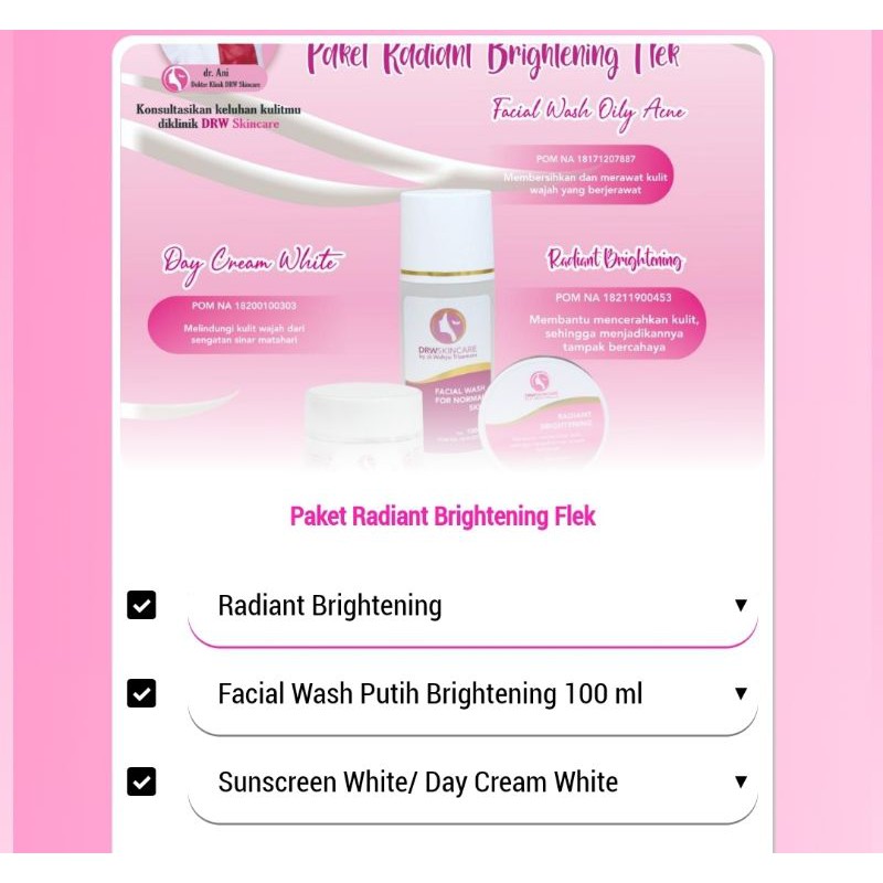 Paket Radiant Drw Skincare  / flek / glow / acne / brightening acne-Paket Brigh. Flek