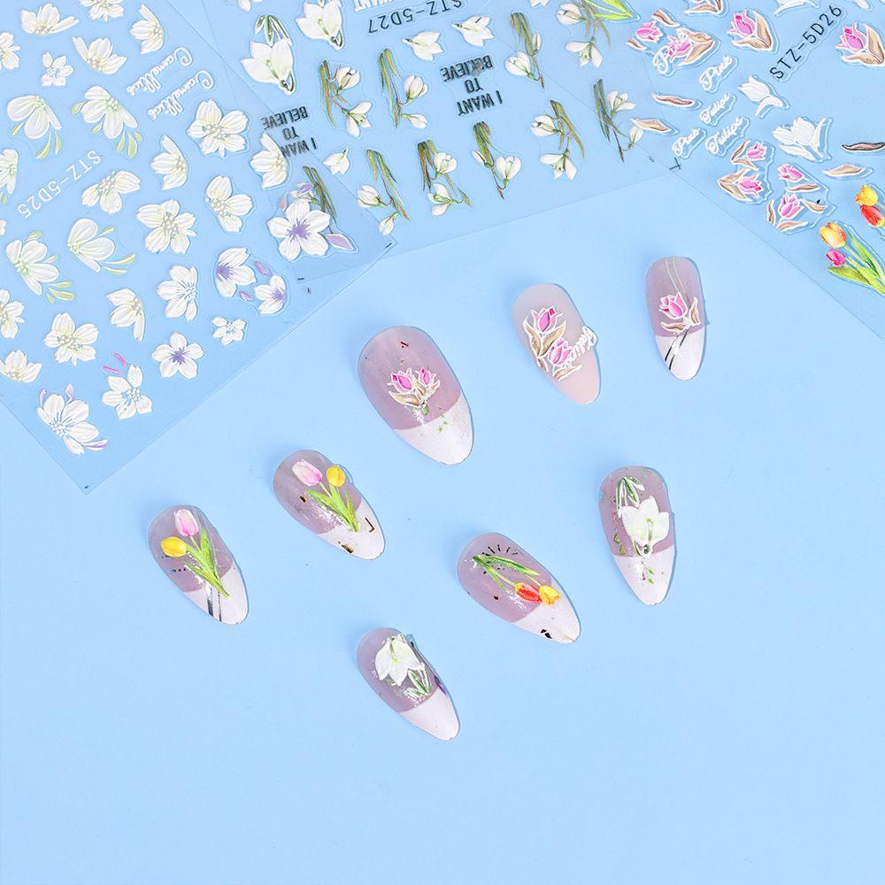 R-flower Nail Art DIY Art Dekorasi Perekat Timbul Decals Nail Art Stiker