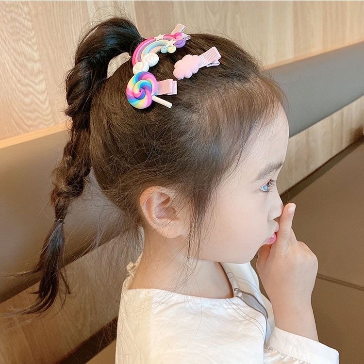 JEPITAN RAMBUT 14 PCS Lucu Anak-anak Korea Kartun Menangkap Jepit Rambut Mini Rainbow Cloud Girl Hiasan Kepala