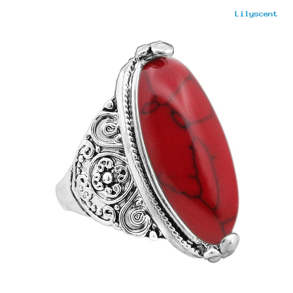 Ls Cincin Lapis Silver Antik Gaya Boho Vintage Dengan Turquoise Oval Untuk Wanita