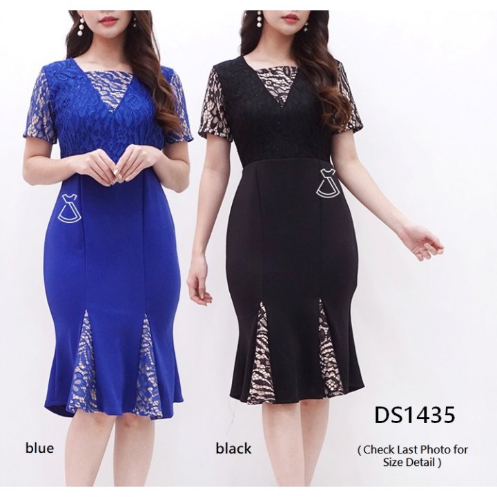 DS1435 - Dress Pesta Sepan Mermaid Brukat Lace Scuba Hijau Merah Natal Bodycon Murah