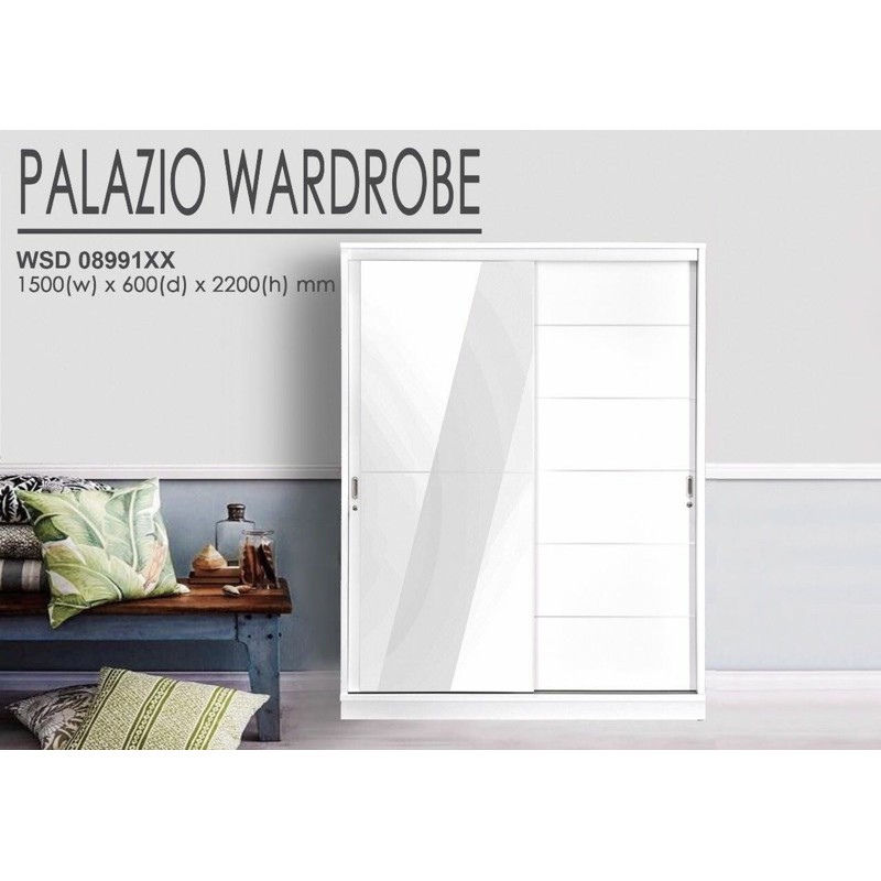 lemari pakaian sliding putih lemari baju cermin full kaca minimalis modern model baru ready makassar