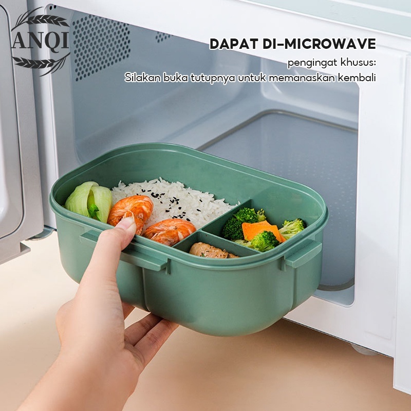ANQI 1888 Lunch Box Set Microwavable Anti Tumpah Sekat-Bpa free VS-205