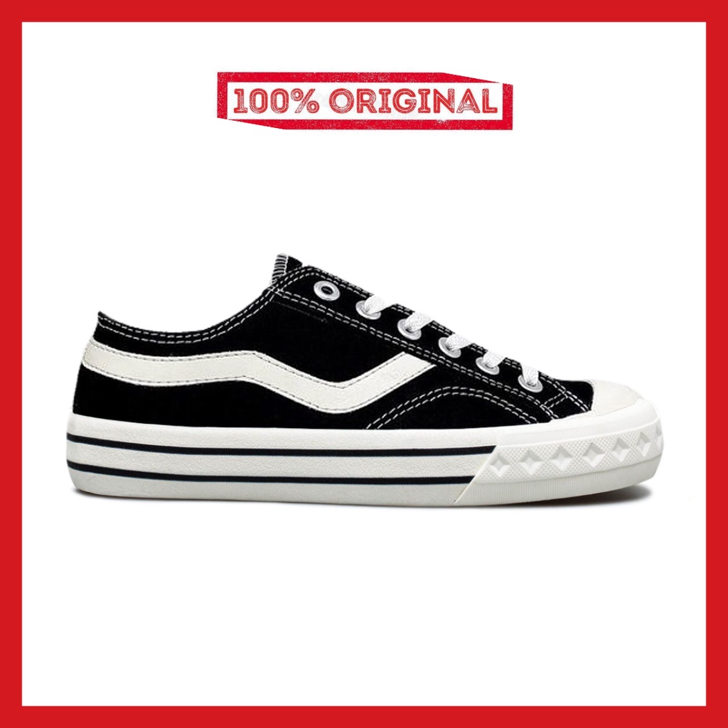 ORIGINAL - Sepatu Brand Lokal Kasual Pria Wanita No Brand Black White Low Not Sneakers Ventela Retro Public Low Hitam Putih