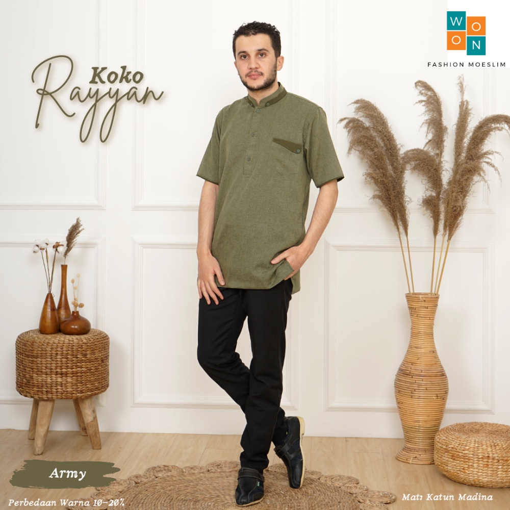 Baju Koko Laki laki Dewasa Modern Warna Hijau Army Lengan Pendek Size S M L XL XXL 3XL 4XL