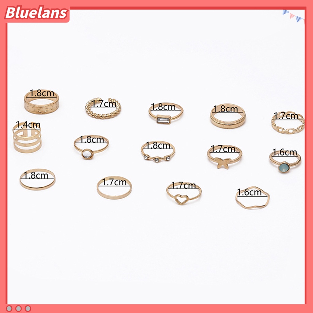 14pcs Cincin Knuckle Electroplating Stackable Bentuk Hati Untuk Unisex