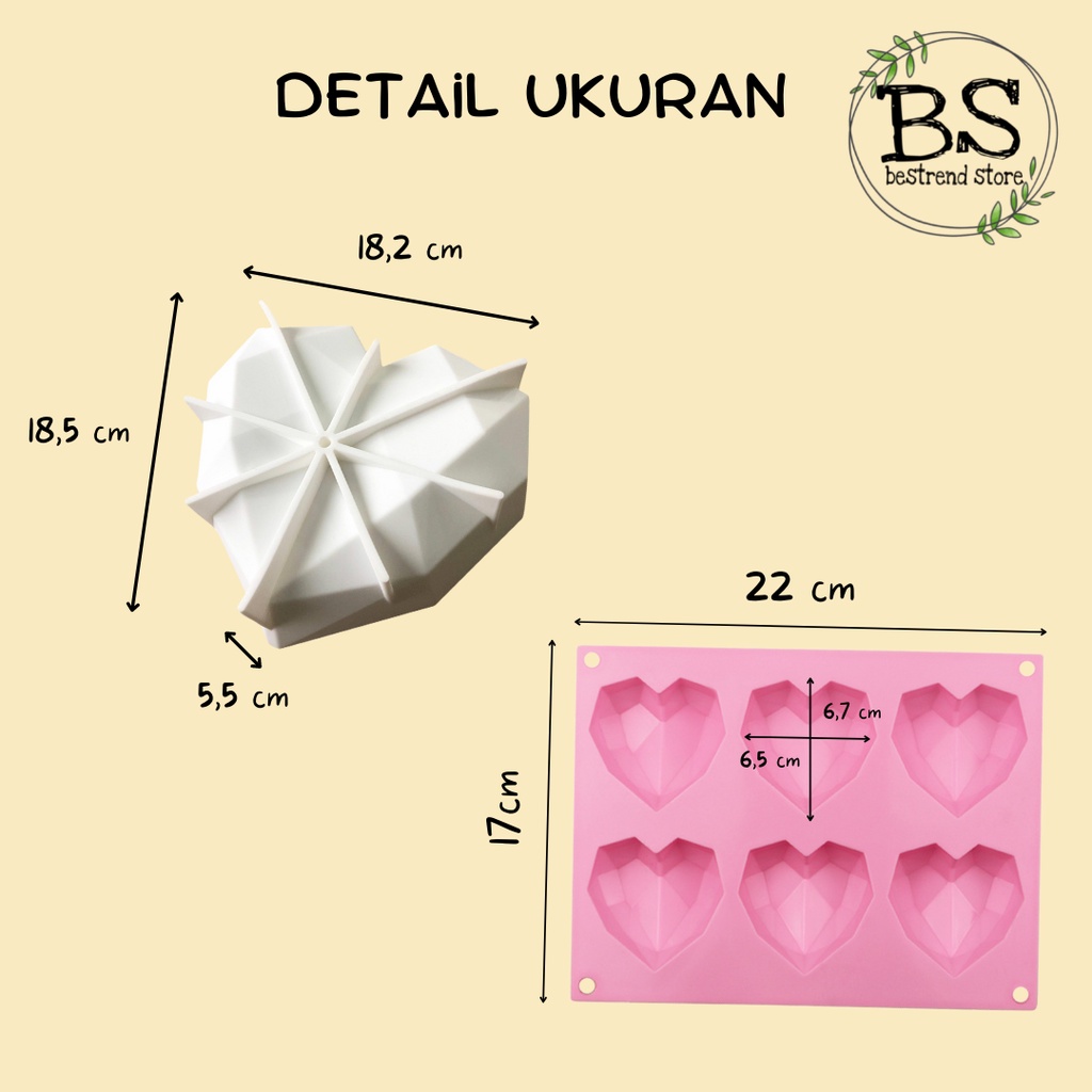 Cetakan Silikon Loyang 3D Hati Love Diamond Heart Anti Lengket