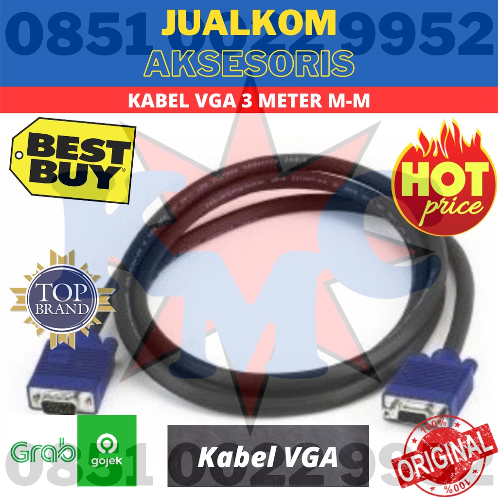 KABEL VGA MONITOR LCD LED Male to male 3 Meter 3M 3 M