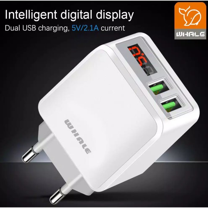 Adaptor Charger HP 2 Lubang USB 3.1A LCD Display Volt Meter Whale SUDA