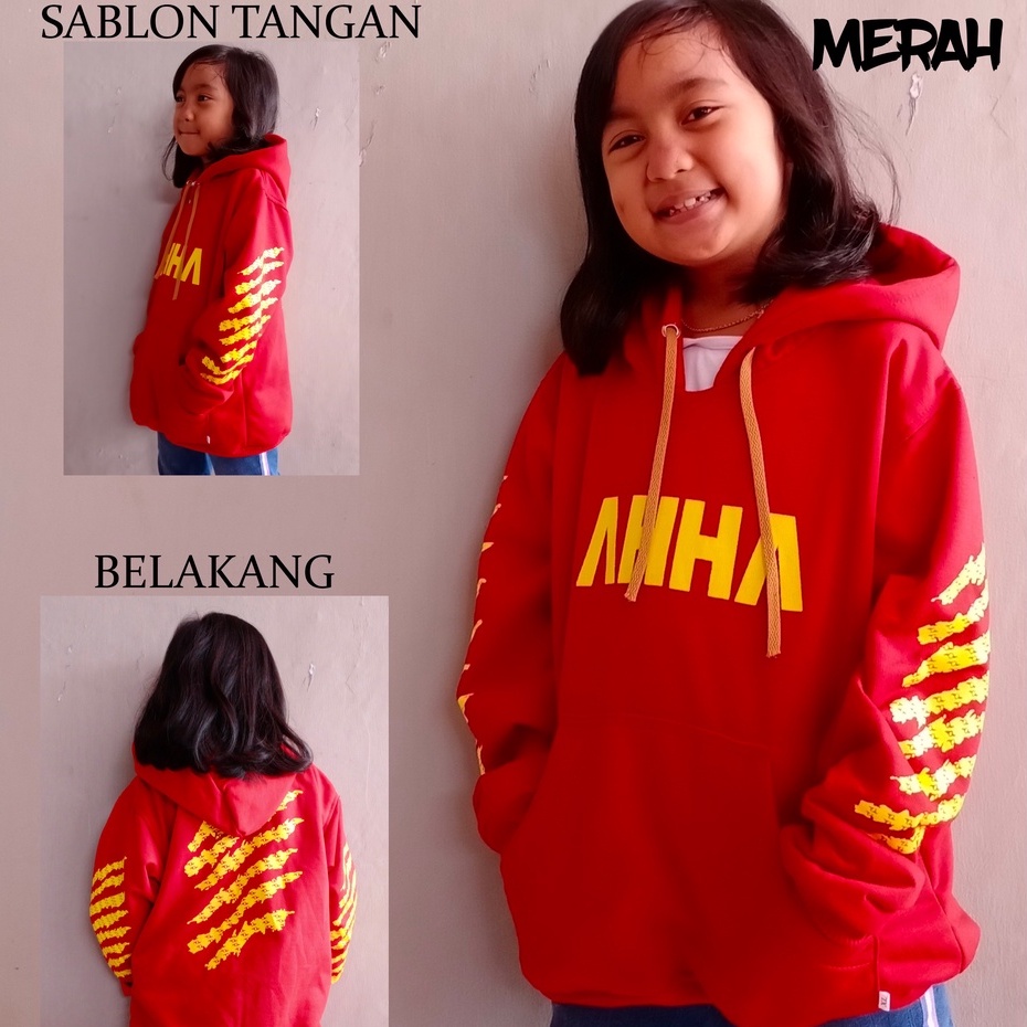 JAKET ANAK SWEATER HOODIE SABLON AHHA CAKAR KEKINIAN TERBARU BAHAN FLEECE USIA 2TAHUN SAMPAI 12TAHUN LAKI LAKI PEREMPUAN