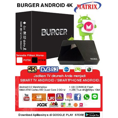 Receiver Matrix Parabola Burger S2 Android Box HD Ethernet