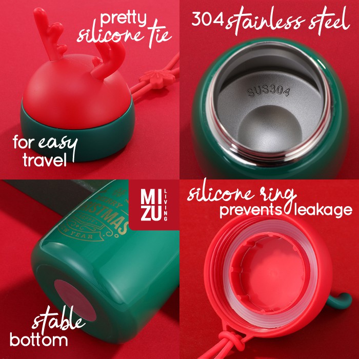 CHRISTMAS REINDEER Thermos Water Bottle Botol Air Minum Termos 300 330ml NATAL Vacuum Flask Tumbler-5